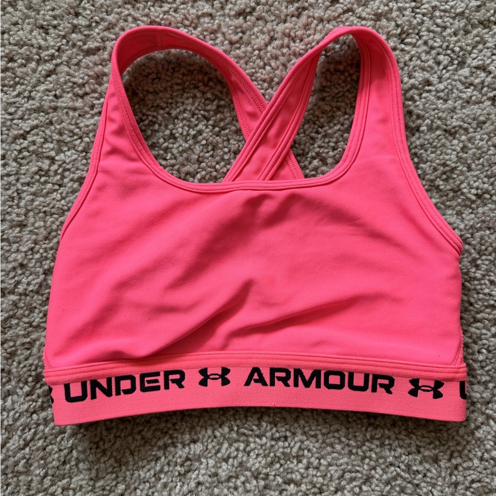 Women’s Small Under Armour Coral Hot Neon Pink Athletic Sports Bra